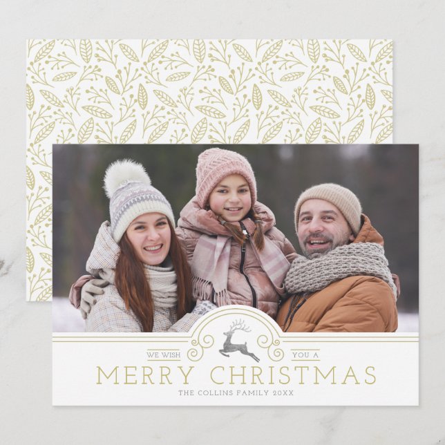 Cartão De Festividades Ornamentos Dourados Feliz Colagem de Caligrafia de (Frente/Verso)