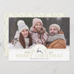 Cartão De Festividades Ornamentos Dourados Feliz Colagem de Caligrafia de