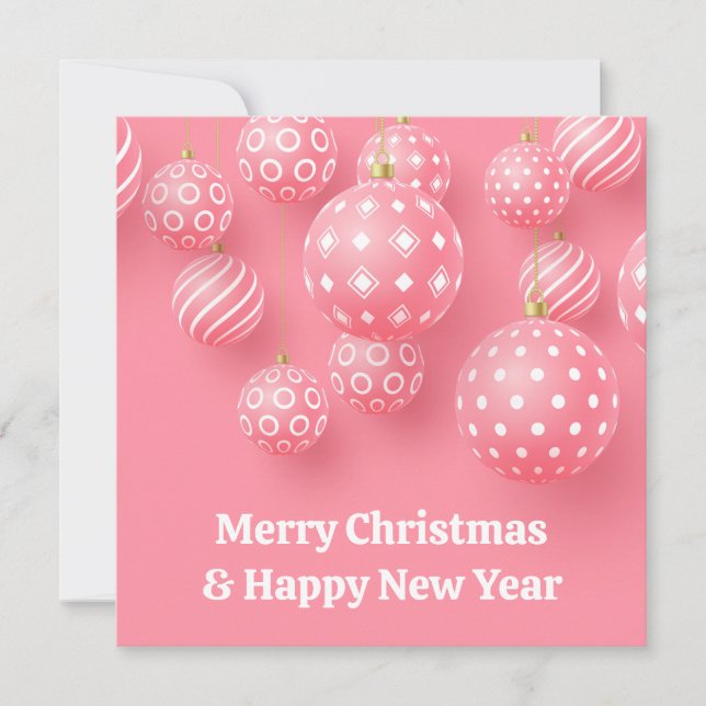 Cartão De Festividades Ornamentos Rosa Feliz Natal E Feliz ano novo (Frente)