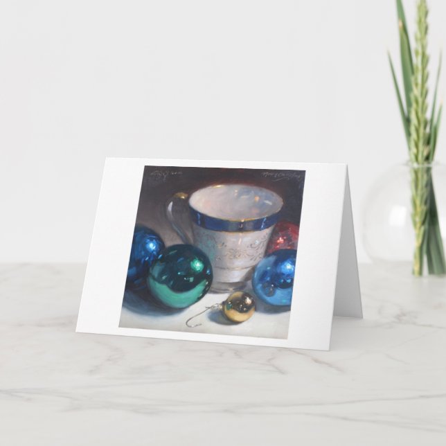 Cartão De Festividades "Ornaments and Tea Cup" (Frente)