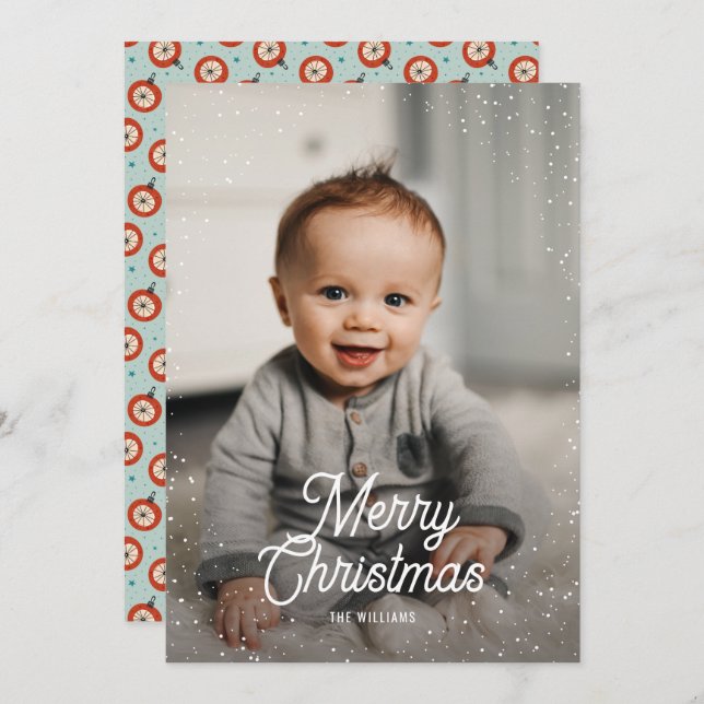Cartão De Festividades Ornaments Snow Foto Natal (Frente/Verso)