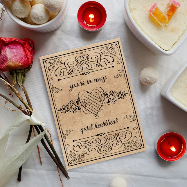 Cartão De Festividades Ornate Vintage Heartbeat (Romance preserved in parchment and ink, a card that speaks of love’s quiet, eternal rhythm.)