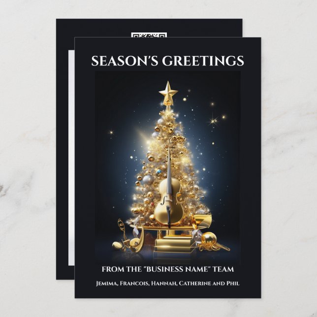 Cartão De Festividades Orquestral violino de natal (Frente/Verso)