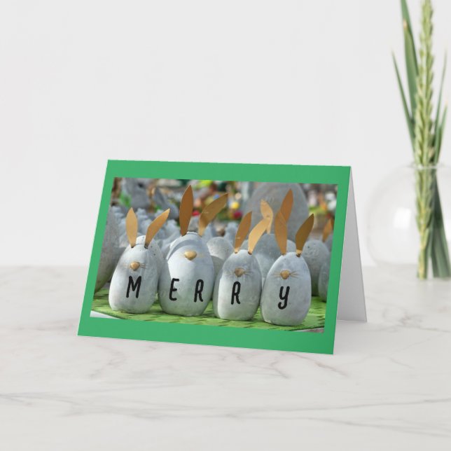 CARTÃO DE FESTIVIDADES OS BUNNIES ESTÃO AQUI PARA DIZER NATAL MERRÍVEL (Frente)