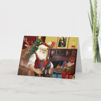 Cartão De Festividades Os dois Pinschers Miniatura do Papai Noel.