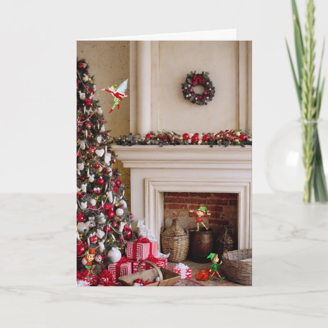 Cartão De Festividades Os Elves da Magia de Natal adicionam sua assinatur (Frente)