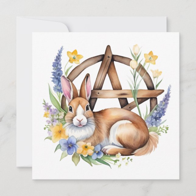 Cartão De Festividades Ostara Bunny Spring Equinox Eostre Wicca (Frente)
