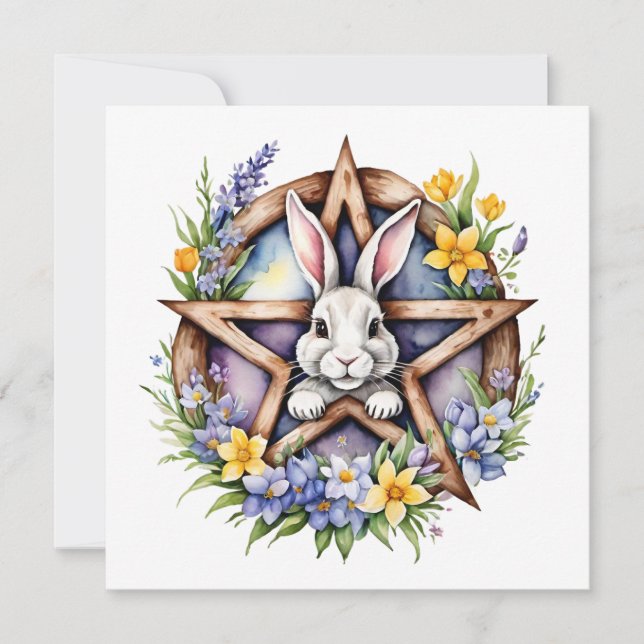 Cartão De Festividades Ostara Bunny Spring Equinox Eostre Wicca (Frente)