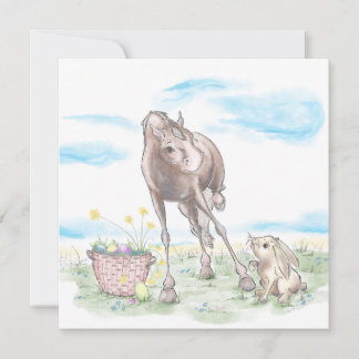 Cartão De Festividades Osterkarte mit Pferd und Osterhase, süsse Tiere