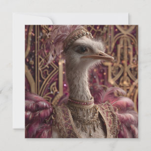 Cartão De Festividades Ostrich no palhaço real Ornamentado e na coroa