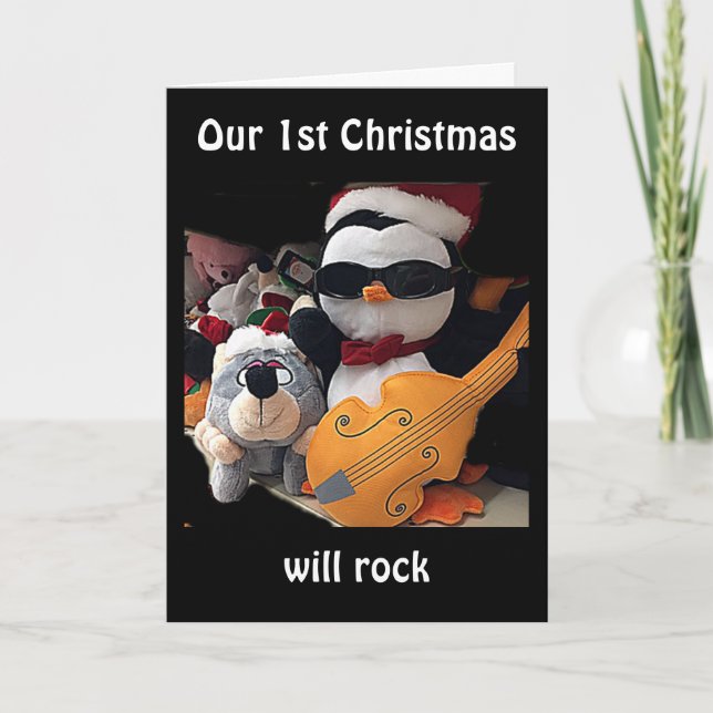 Cartão De Festividades OUR "1st CHRISTMAS" WILL ROCK-ROCKIN' PENQUIN (Frente)