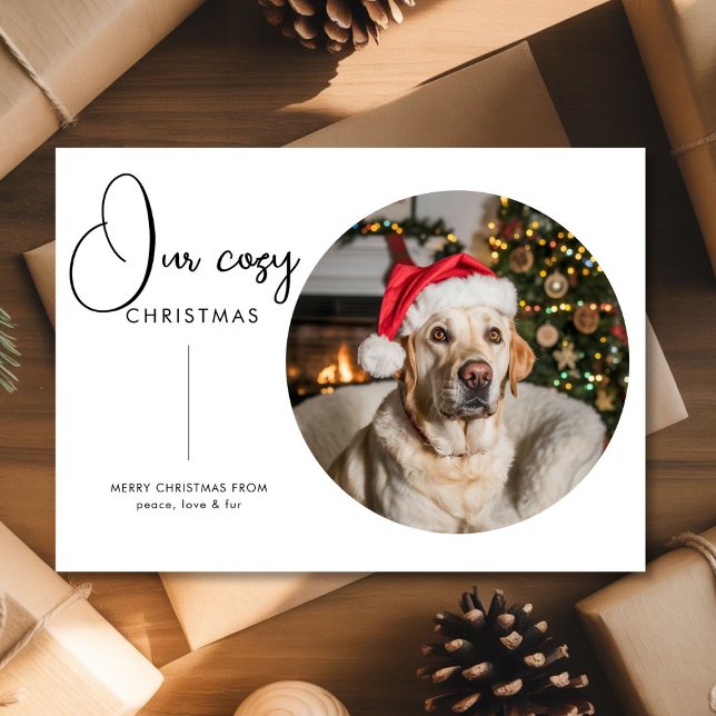 Cartão De Festividades Our Cozy Christmas Family & Dog Holiday Card (Criador carregado)