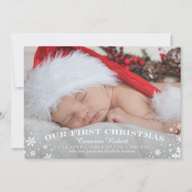 Cartão De Festividades Our First Christmas Birth Announcement Card (Frente)