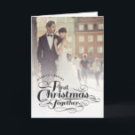 Cartão De Festividades Our First Christmas Together Black Script Photo<br><div class="desc">Designed by fat*fa*tin. Easy to customize with your own text,  photo or image. For custom requests,  please contact fat*fa*tin directly. Custom charges apply.

www.zazzle.com/fat_fa_tin
www.zazzle.com/color_therapy
www.zazzle.com/fatfatin_blue_knot
www.zazzle.com/fatfatin_red_knot
www.zazzle.com/fatfatin_mini_me
www.zazzle.com/fatfatin_box
www.zazzle.com/fatfatin_design
www.zazzle.com/fatfatin_ink</div>