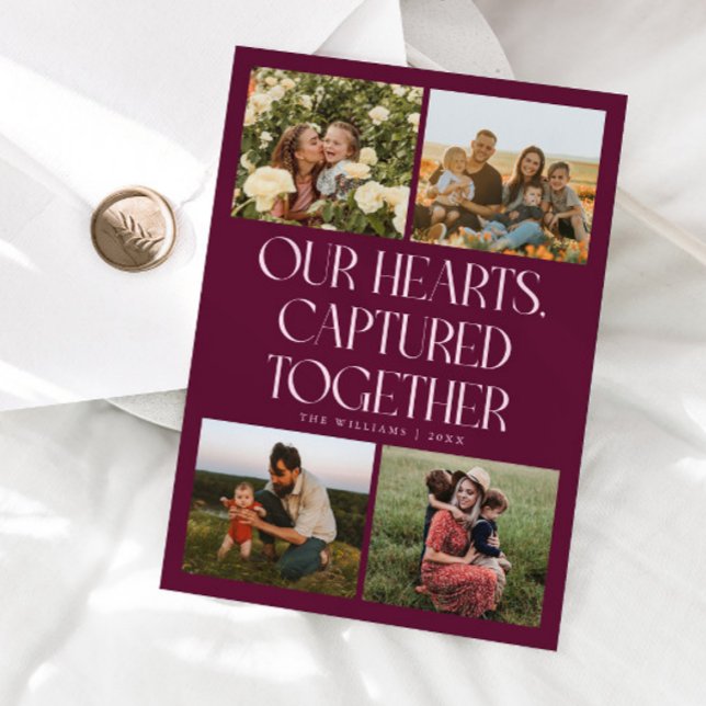 Cartão De Festividades Our Hearts Cranberry Multi Photo Valentines Day  (Criador carregado)