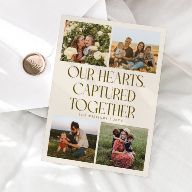 Cartão De Festividades Our Hearts Cream Multi Photo Valentines Day  (Criador carregado)