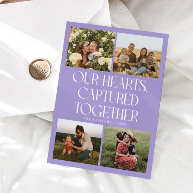 Cartão De Festividades Our Hearts Lilac Multi Photo Valentines Day  (Criador carregado)