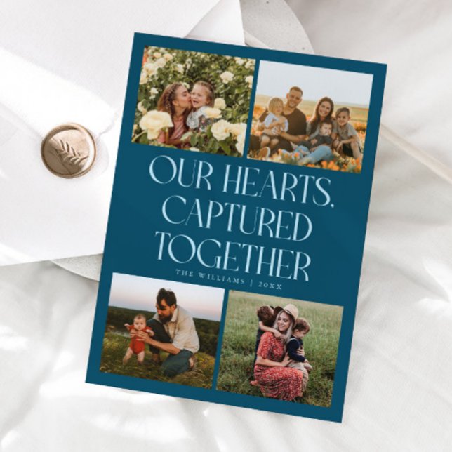 Cartão De Festividades Our Hearts Teal Multi Photo Valentines Day  (Criador carregado)