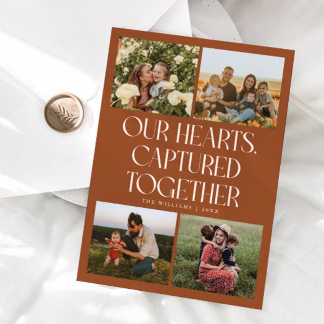 Cartão De Festividades Our Hearts Terracotta Multi Photo Valentines Day  (Criador carregado)