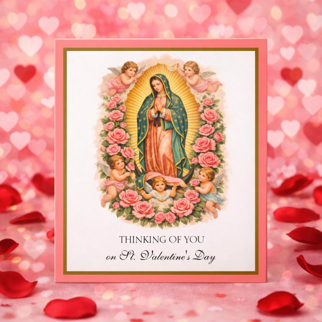 Cartão De Festividades Our Lady of Guadalupe Mary Angels with Roses  (Criador carregado)
