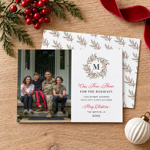 Cartão De Festividades Our New Home Christmas Greenery Monogram Photo