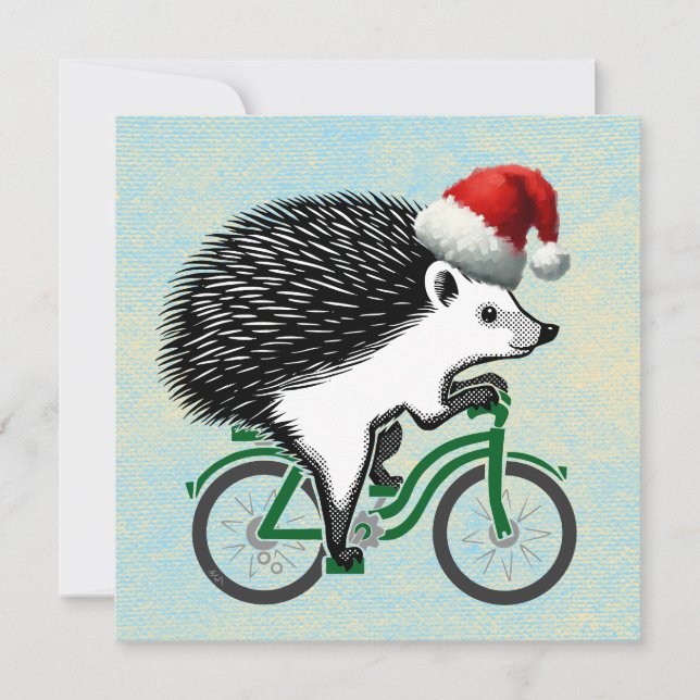 Cartão De Festividades ouriço andando de bicicleta usando chapéu de Papai (Frente)