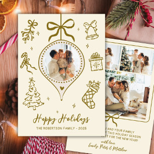 Cartão De Festividades Ouro Caprichoso Mão Desenhada Foto Natal Feliz