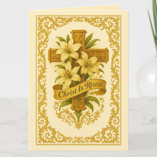 Cartão De Festividades Ouro da Páscoa Cruz de Lírios Cristo Ressuscitou 