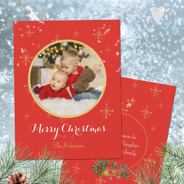 Cartão De Festividades Ouro de Natal Clássico e Feliz (Classic Merry Christmas Golden Glitter Holiday Card ©Susanne Sachers - Sunny Mind Design 🌞)