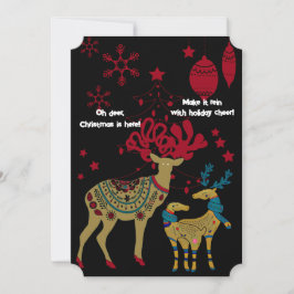 Cartão De Festividades Ouro de Reinadores de Natal Red Snowflakes Nórdico