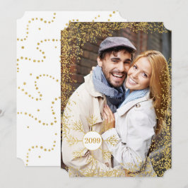 Cartão De Festividades Ouro Faux Glitter e Foto de Natal Snowflake