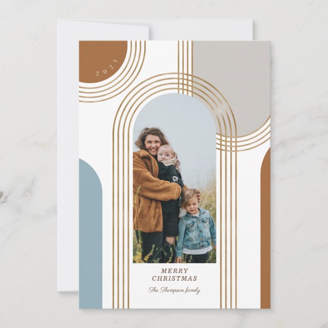 Cartão De Festividades Ouro Geométrico Concentrado Moderno Arcos 1 Foto (Frente)