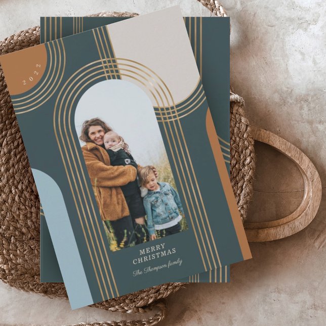 Cartão De Festividades Ouro Geométrico Concentrado Moderno Arcos 1 Foto (Criador carregado)