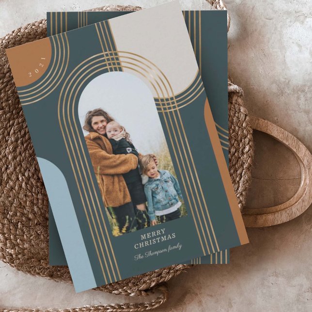 Cartão De Festividades Ouro Geométrico Concentrado Moderno Arcos 1 Foto (Criador carregado)