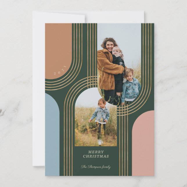 Cartão De Festividades Ouro Geométrico Concentrado Moderno Arcos 2 Fotogr (Frente)