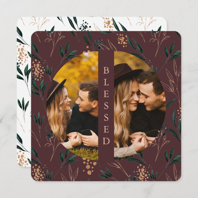 Cartão De Festividades Ouro Greenery abençoado com duas fotógrafas (Frente/Verso)