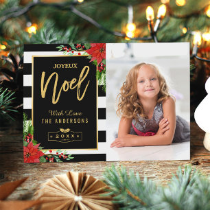 Cartão De Festividades Ouro Joyeux Noel Feliz Natal Foto