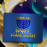 Cartão De Festividades Ouro Menorah chama Feliz Chanucá Azul<br><div class="desc">Itens temáticos de feriado projetados por Umua. Impresso e enviado pela Zazzle ou suas afiliadas.</div>