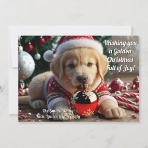 Cartão De Festividades Ouro Ouro de Natal Personalizado para Retriever