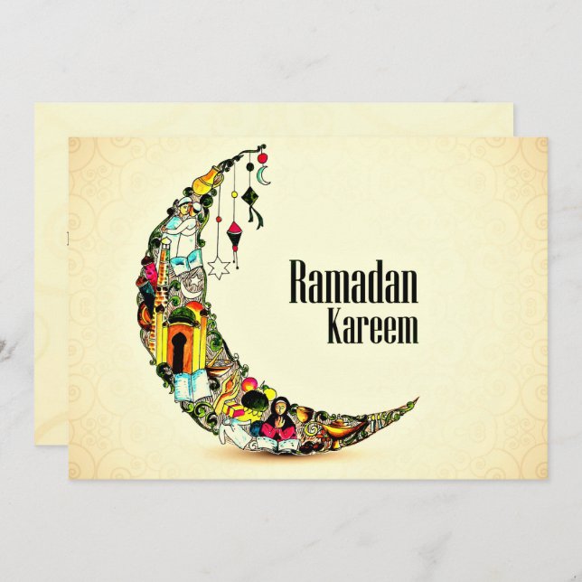 Cartão De Festividades Ouro Ramadan Kareem (Frente/Verso)