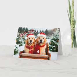 Cartão De Festividades Ouro Retriers Sleigh Ride Christmas Card