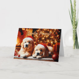Cartão De Festividades Ouro Retriever Cuppies Ouvir Papai noel Placa