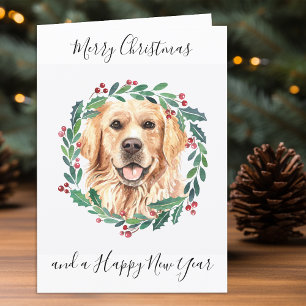 Cartão De Festividades Ouro Retriever Feliz Cachorro de Natal