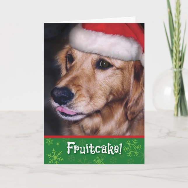 Cartão De Festividades Ouro Retriever - Fruta de Natal Engraçado (Frente)