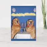 Cartão De Festividades Ouro Retriever Hanukkah Menorah Lighting<br><div class="desc">Estes ouros estão acendendo a menorah para desejar a todos um Chanucá ouro.</div>