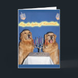 Cartão De Festividades Ouro Retriever Hanukkah Menorah Lighting<br><div class="desc">Estes ouros estão acendendo a menorah para desejar a todos um Chanucá ouro.</div>