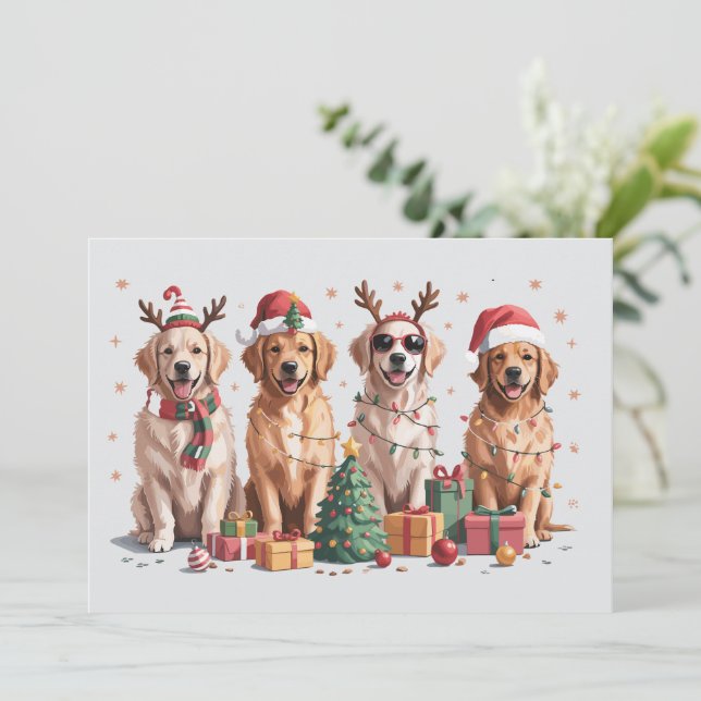 Cartão De Festividades Ouro Retriever Natal Cachorro Mãe Natal (Em pé/Frente)