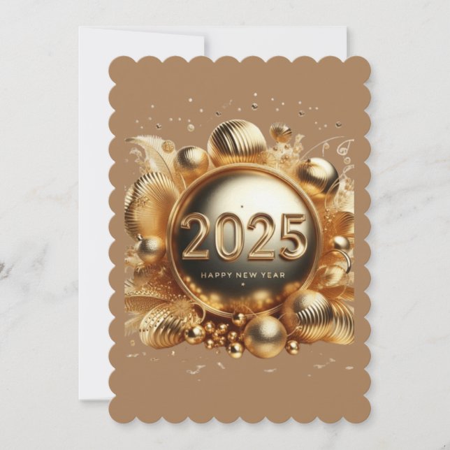Cartão De Festividades Ouro tipografia feliz ano novo 2025 presente (Frente)
