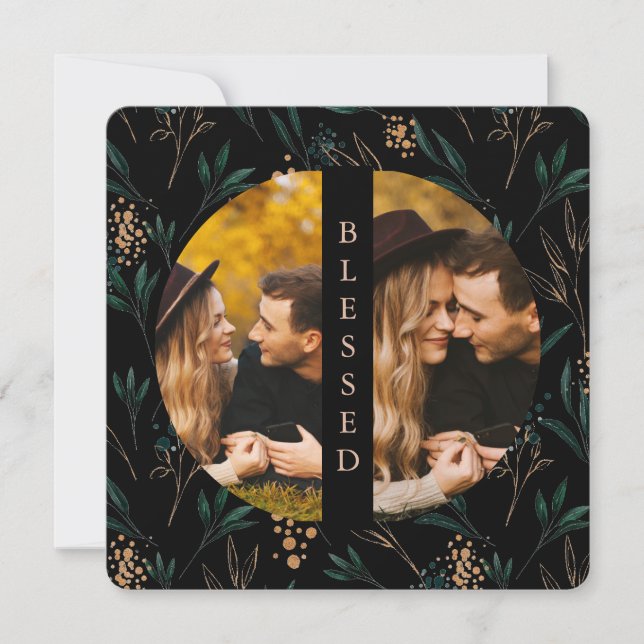 Cartão De Festividades Ouro Verde Abençoado Duas Foto Preta (Frente)