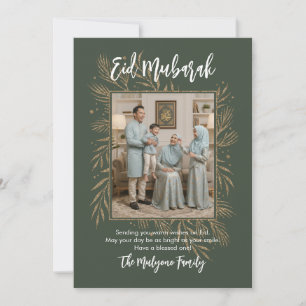 Cartão De Festividades Ouro Verde Brilho Botânico Foto Eid Mubarak
